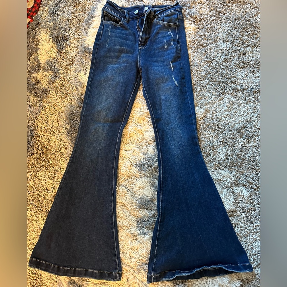 KanCan Size 24 Ultra Hi Rise Super Flare Dark Blue Jeans